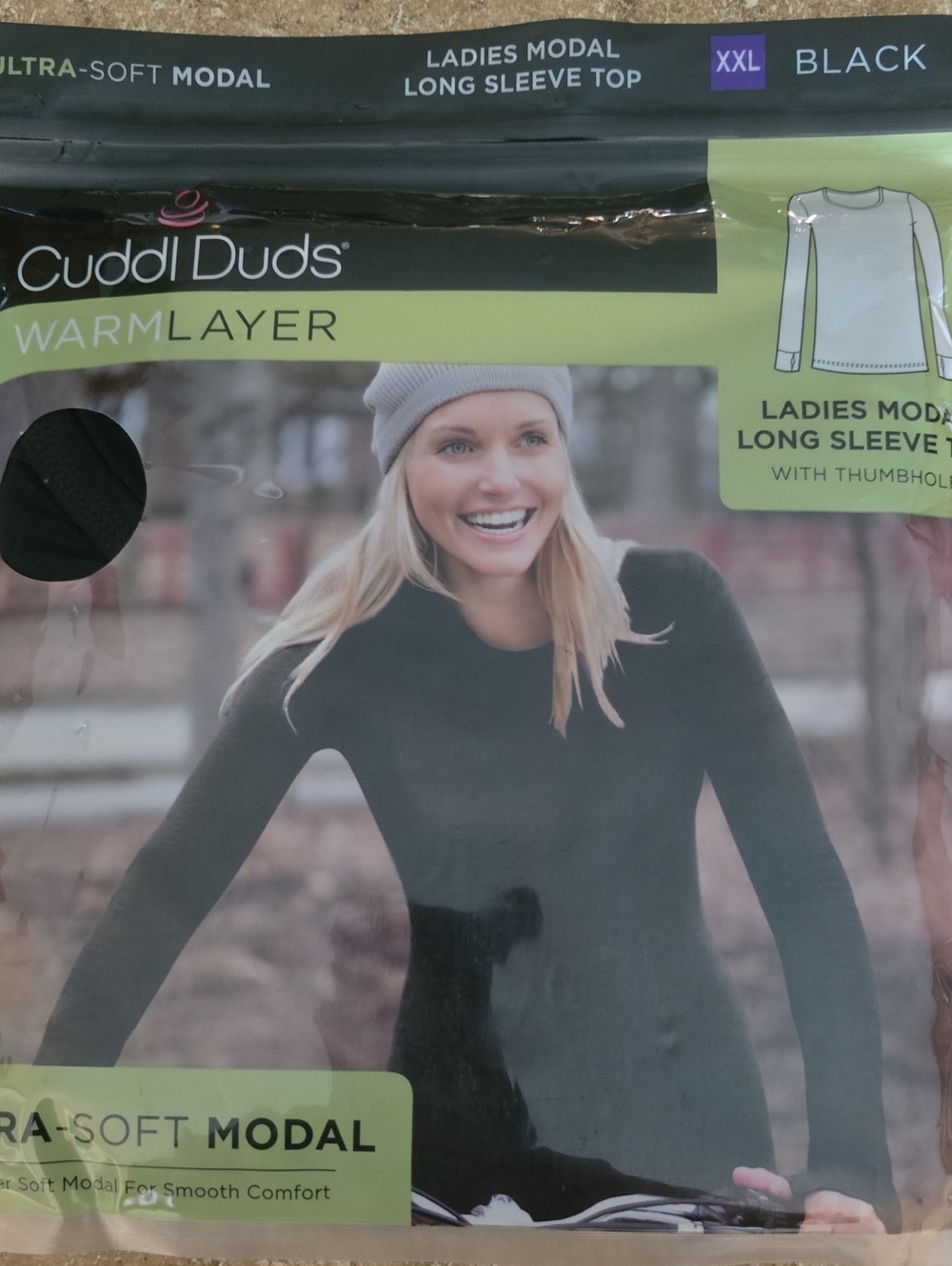 Cuddl Duds Black Ladies Modal Long Sleeve Top